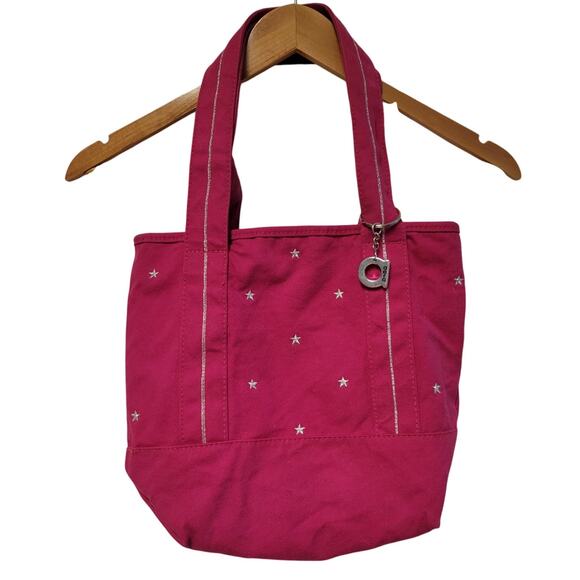 Vintage Y2K Embroidered Tote Bag Hot Pink Silver Trim Stars Kidcore 100% Cotton‎ - Picture 1 of 7